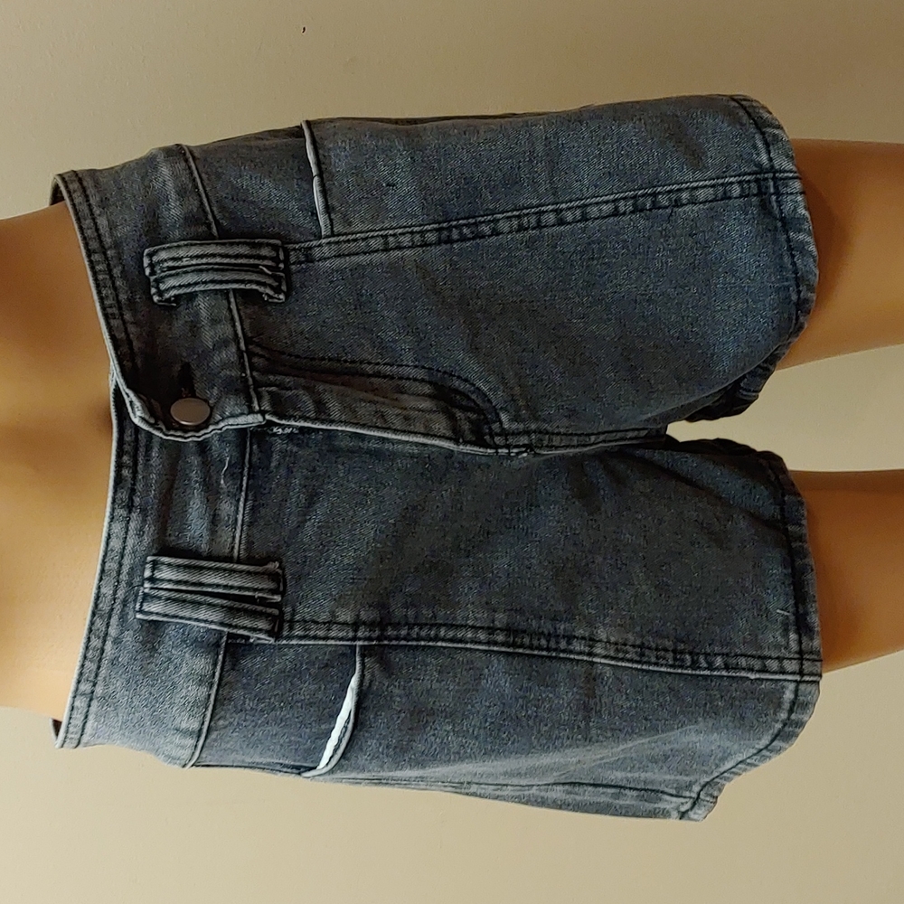 Blueish Gray High Waist Denim Shorts Bow Tie Removable Belt - Picture 4 of 10